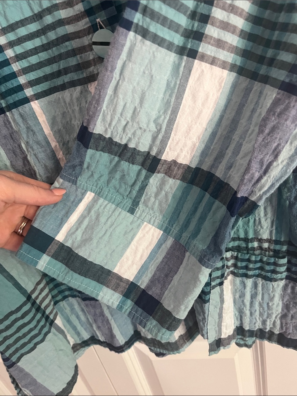 Habitat 3/4 Sleeve Mixed Print Stir it up Plaid Top, Size Medium - Picture 6 of 8